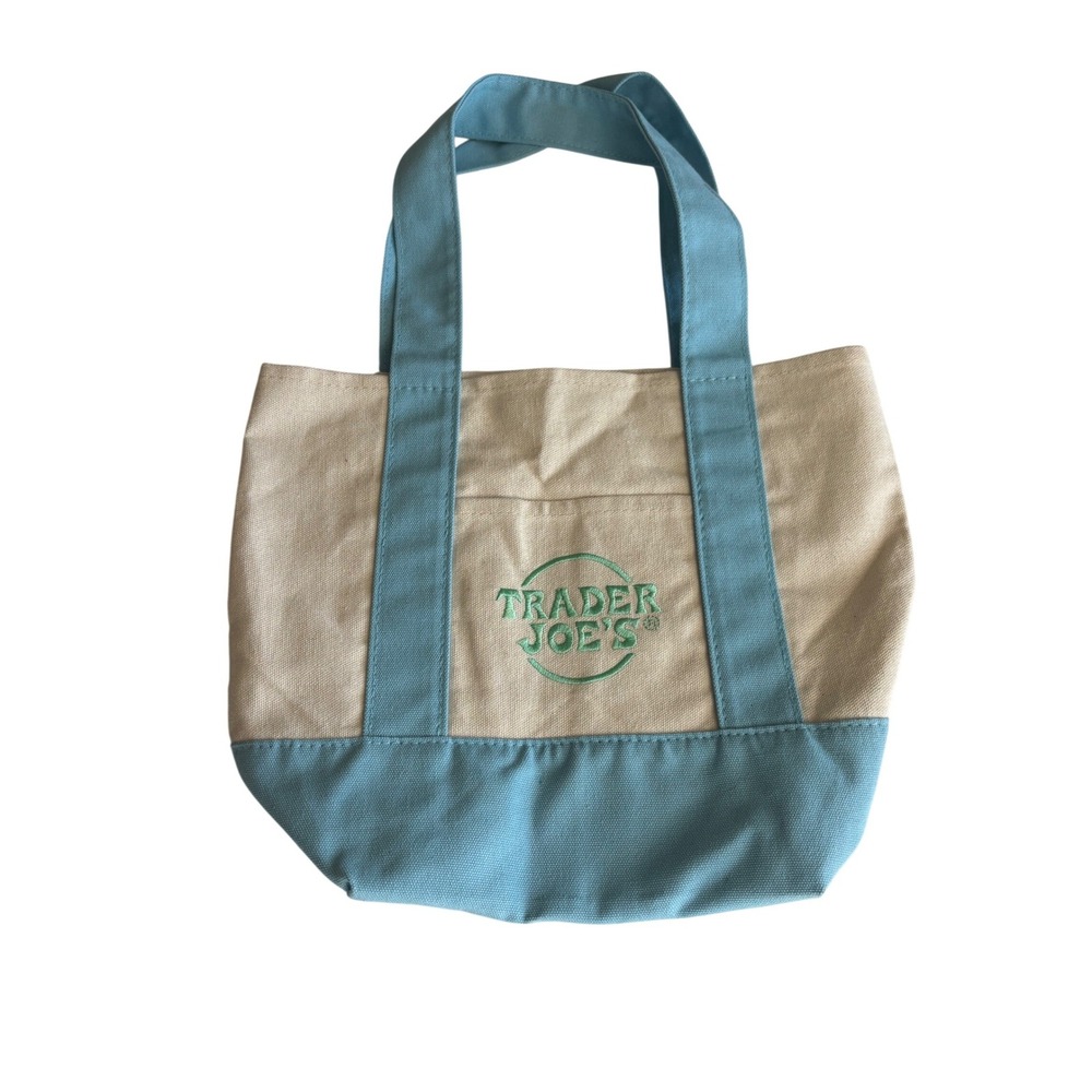 Trader Joe's Mini Canvas Tote Bag Light Blue Cream 2026 Spring Limited Edition